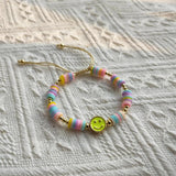 Enamel Charm Happy Face Bracelet Freshwater Pearls Heishi Boho Jewelry