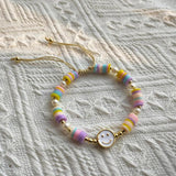 Enamel Charm Happy Face Bracelet Freshwater Pearls Heishi Boho Jewelry