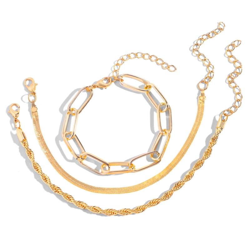Boho Golden Metal Chain Bracelets Set For Women Snake Chain Layered Jewelry
