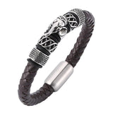 Brown Leather Elephant Bracelet Men Jewelry Steel Magnetic Clasp