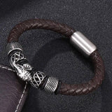 Brown Leather Elephant Bracelet Men Jewelry Steel Magnetic Clasp