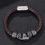 Brown Leather Elephant Bracelet Men Jewelry Steel Magnetic Clasp