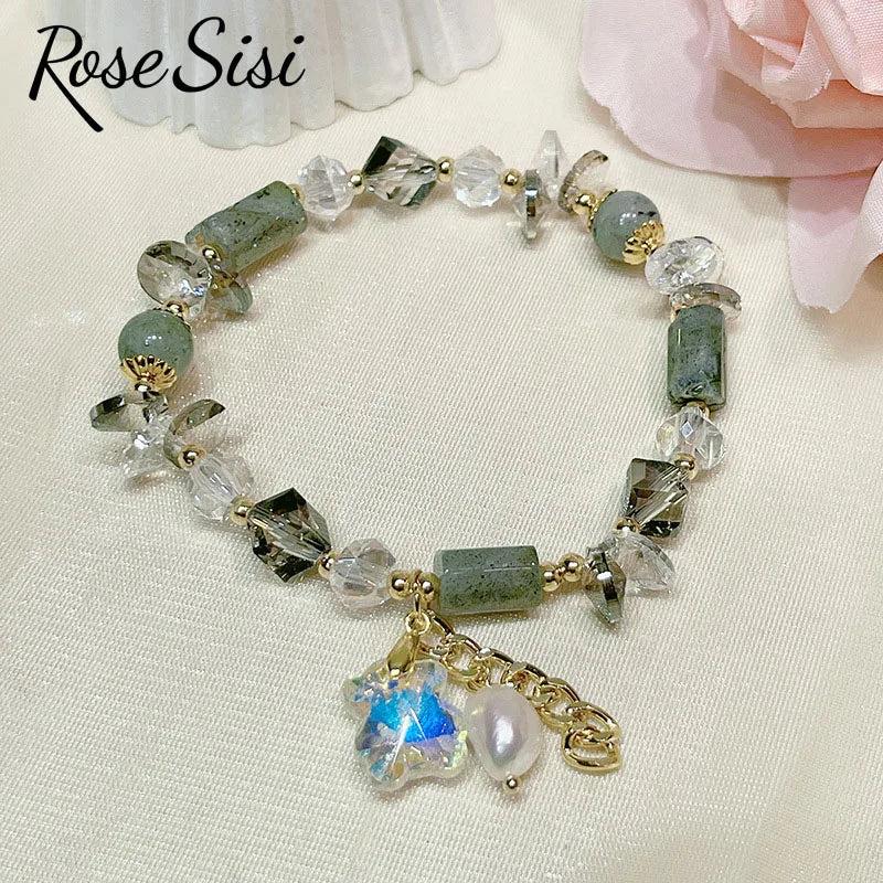 Women's Flower Stone Drop Pendant Agate Bracelet