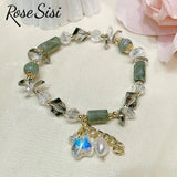 Women's Flower Stone Drop Pendant Agate Bracelet