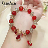 Women's Flower Stone Drop Pendant Agate Bracelet