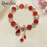 Women's Flower Stone Drop Pendant Agate Bracelet