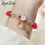 Women's Flower Stone Drop Pendant Agate Bracelet