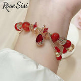 Women's Flower Stone Drop Pendant Agate Bracelet