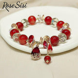 Women's Flower Stone Drop Pendant Agate Bracelet