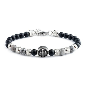 Classic Cross Charm Bracelet Men Vintage 6mm Bead Bracelet for Men Jew...