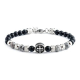 Classic Cross Charm Bracelet Men Vintage 6mm Bead Bracelet for Men Jew...