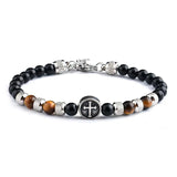 Classic Cross Charm Bracelet Men Vintage 6mm Bead Bracelet for Men Jew...