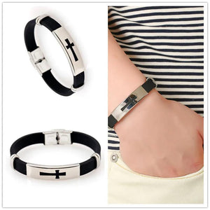 Stainless Steel Silicone Bracelet Men Women Jewelry