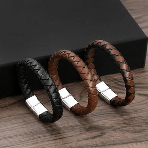Classic Braided Leather Bracelets Brown Bangles for Men Women