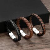 Classic Braided Leather Bracelets Brown Bangles for Men Women
