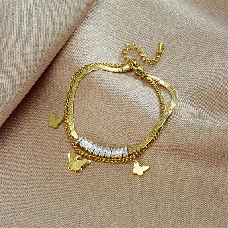 LAMENGLY Butterfly Charm Bracelet for Women Multilayer Chain Jewelry
