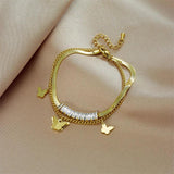 LAMENGLY Butterfly Charm Bracelet for Women Multilayer Chain Jewelry