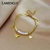 LAMENGLY Butterfly Charm Bracelet for Women Multilayer Chain Jewelry