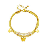 LAMENGLY Butterfly Charm Bracelet for Women Multilayer Chain Jewelry