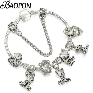 Cartoon Animals Charm Bracelet with Cat Hedgehog Dog Beads Bangle