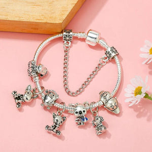 Cartoon Animals Charm Bracelet with Cat Hedgehog Dog Beads Bangle