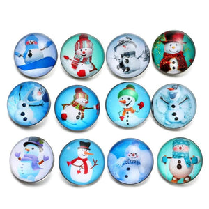 12pcs Snowman Glass Charm Snap Button Jewelry For 18mm Snaps Bracelet