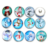 12pcs Snowman Glass Charm Snap Button Jewelry For 18mm Snaps Bracelet
