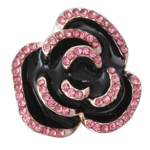 5pcs/lot Snap Jewelry 18mm Snap Button Rhinestone Painting Oil Big Rose Flowers