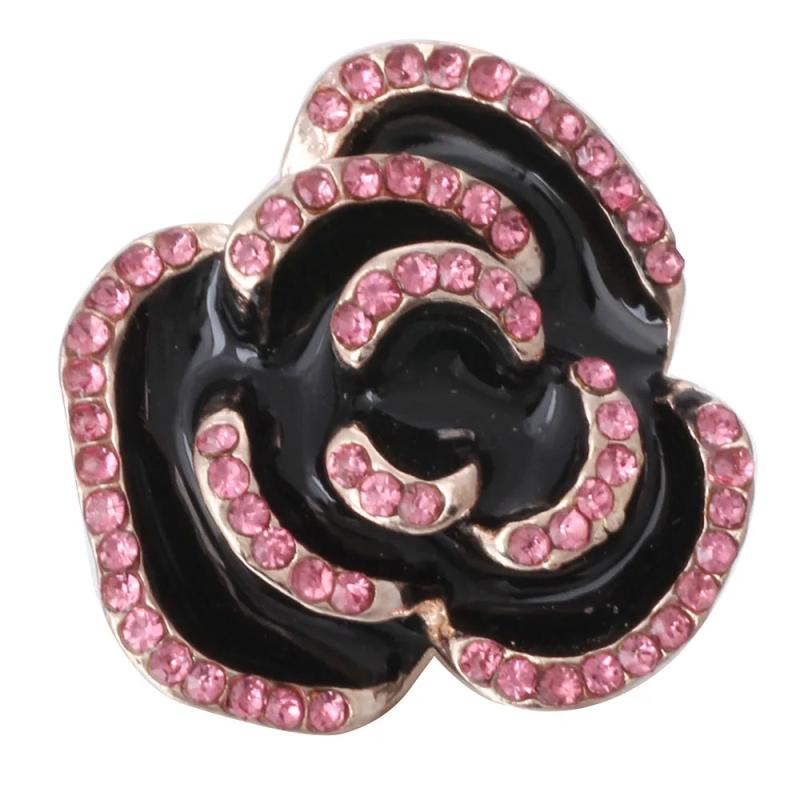 5pcs/lot Snap Jewelry 18mm Snap Button Rhinestone Painting Oil Big Rose Flowers