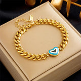 316L SS Heart Charm Bracelet Women Thick Chain Bangle Jewelry