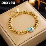 316L SS Heart Charm Bracelet Women Thick Chain Bangle Jewelry
