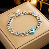 316L SS Heart Charm Bracelet Women Thick Chain Bangle Jewelry