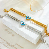 316L SS Heart Charm Bracelet Women Thick Chain Bangle Jewelry
