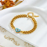 316L SS Heart Charm Bracelet Women Thick Chain Bangle Jewelry