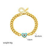 316L SS Heart Charm Bracelet Women Thick Chain Bangle Jewelry