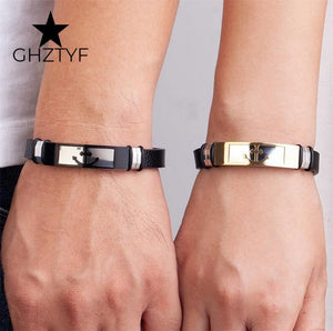 Men's Navy Anchor Leather Cuff Bracelet Stainless Steel Jewelry
