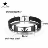 Men's Navy Anchor Leather Cuff Bracelet Stainless Steel Jewelry