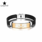Men's Navy Anchor Leather Cuff Bracelet Stainless Steel Jewelry