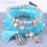 Pink Resin Bead Bracelet Set Shell Charm Women's Boho Jewelry