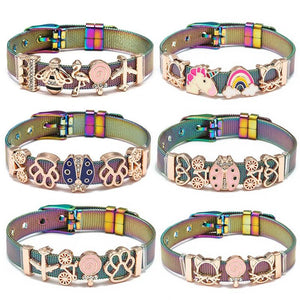 Spring Stainless Steel Mesh Bracelet for Women Slide DIY Charms Bracelets