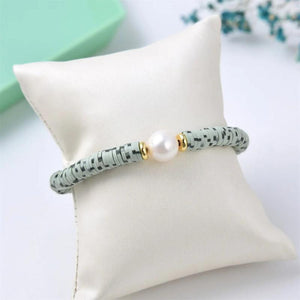 Turquoise Heishi Bead Bracelet with Freshwater Pearl