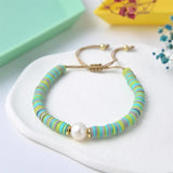 Turquoise Heishi Bead Bracelet with Freshwater Pearl