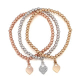 3Pcs Small Heart Rhinestone Charm Bracelets High Elastic Beads Charm Bracelet
