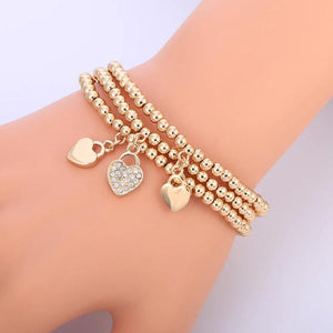 3Pcs Small Heart Rhinestone Charm Bracelets High Elastic Beads Charm Bracelet