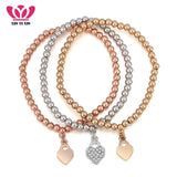 3Pcs Small Heart Rhinestone Charm Bracelets High Elastic Beads Charm Bracelet