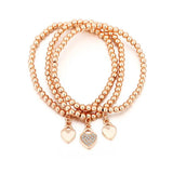 3Pcs Small Heart Rhinestone Charm Bracelets High Elastic Beads Charm Bracelet