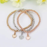 3Pcs Small Heart Rhinestone Charm Bracelets High Elastic Beads Charm Bracelet