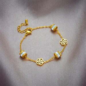 316L Stainless Steel Flower Zircon Charm Bracelet For Women Girl