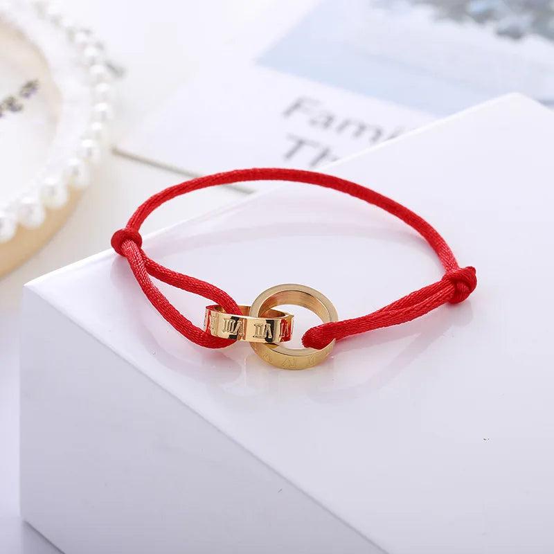 Titanium Crossed Bracelet Roman Number Red Rope Style Unisex Jewelry
