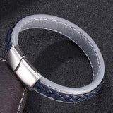 Men's Gray Braided Leather Bracelet Stainless Steel Magnetic Clasp